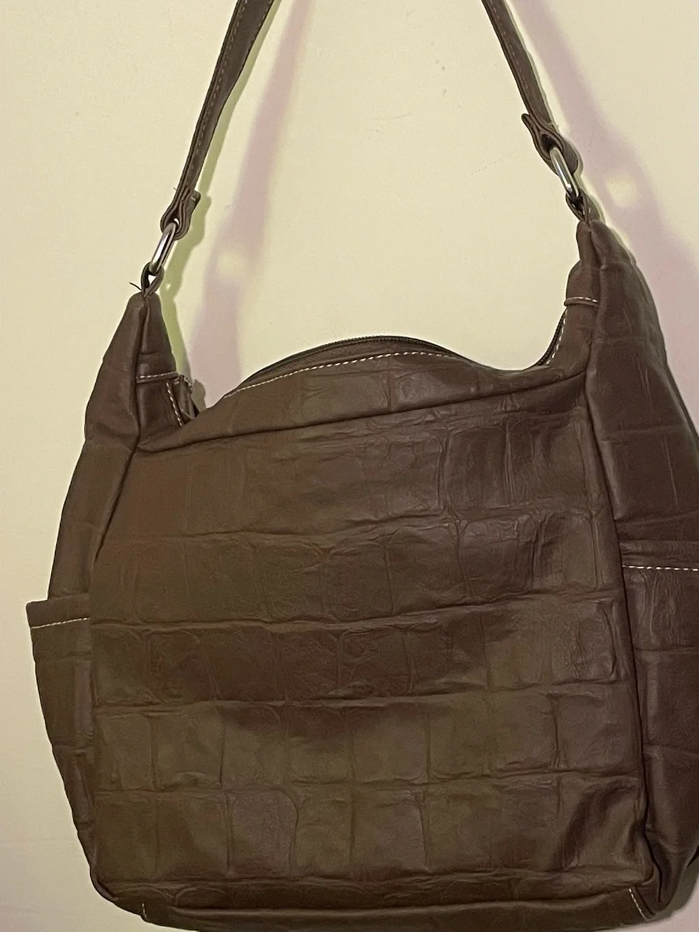 MultiSac Brown Croc-Embossed Shoulder Bag